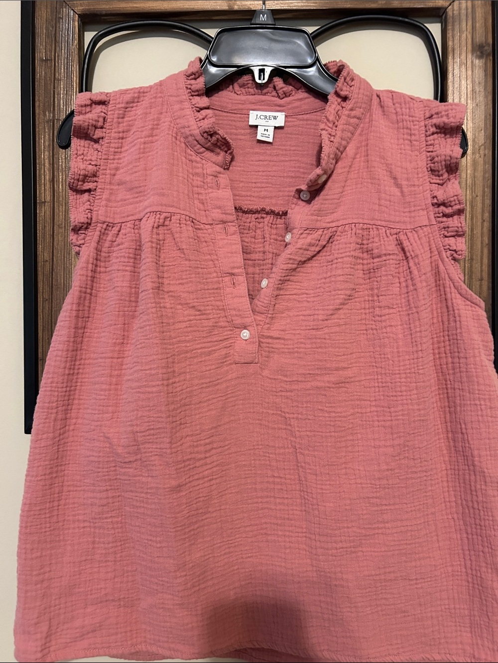 J. Crew Dusty Pink Ruffle-Sleeve Cotton Gauze Tank